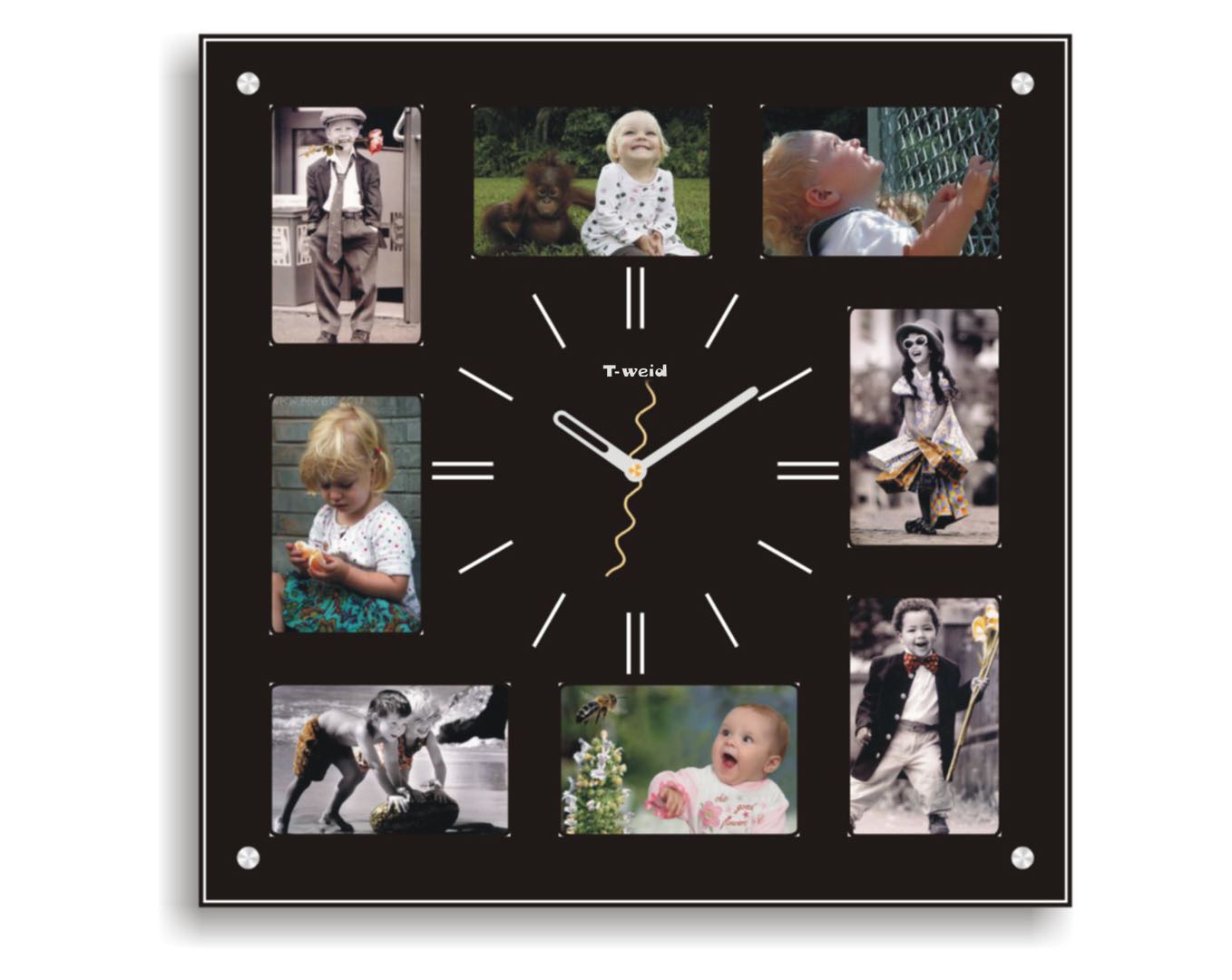 木质加玻璃相框照片墙静音挂钟