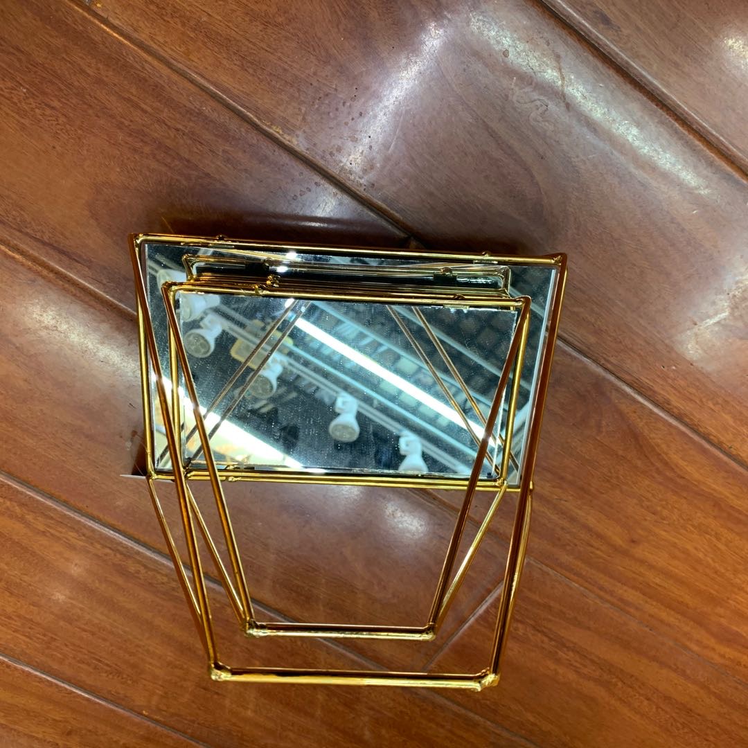手提式方型欧式铁艺金色玻璃托盘镜面底金属托盘 首饰展示托盘装饰水果盘