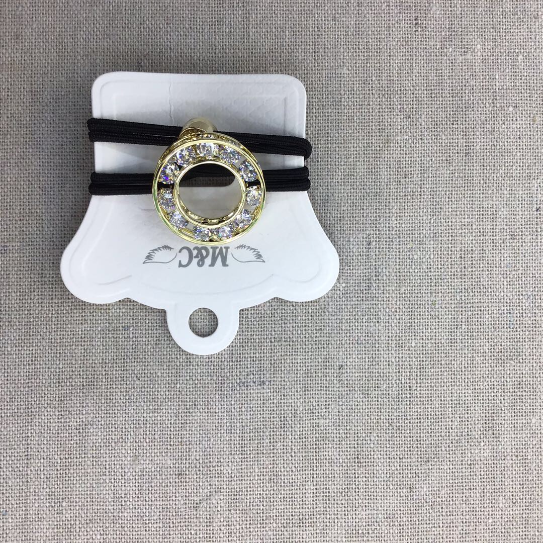 Korean-style diamond-encrusted round double-strand black nylon rubber band details Picture