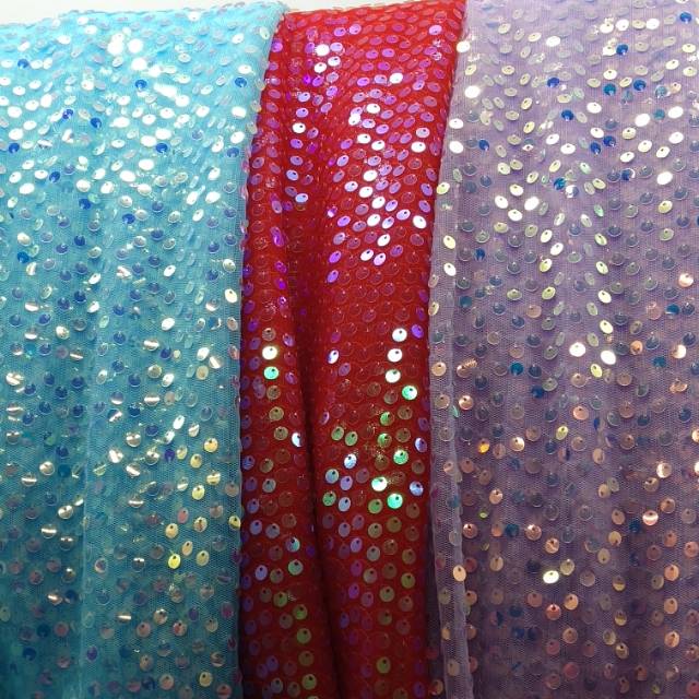 Embroidered sequined mesh fabric for accessories, clothing and headwear