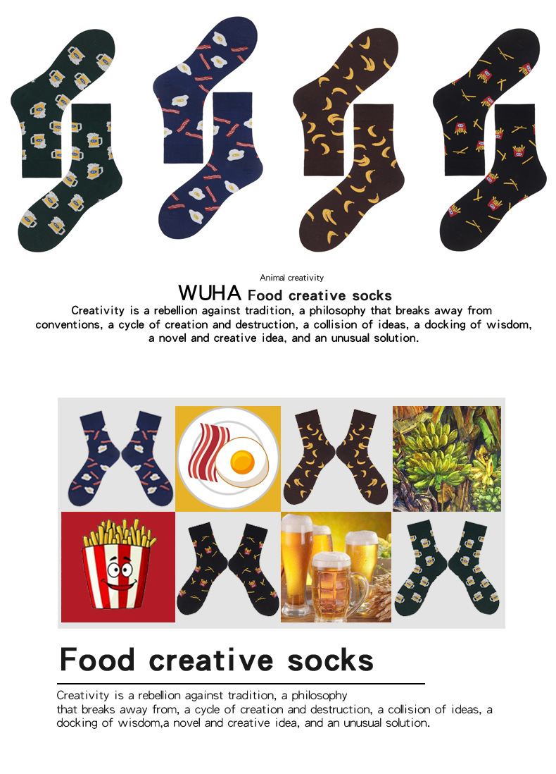 All-men's all-cotton creative and fun socks, mid-calf European and American trendy socks for export Specification image