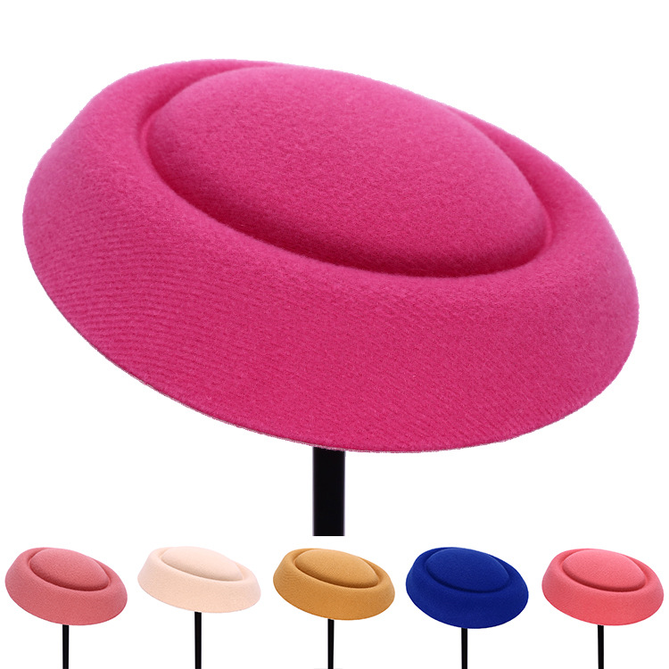 Woolen flight attendant hat, stage top hat, headwear, flight attendant hairpin accessory, adult hat