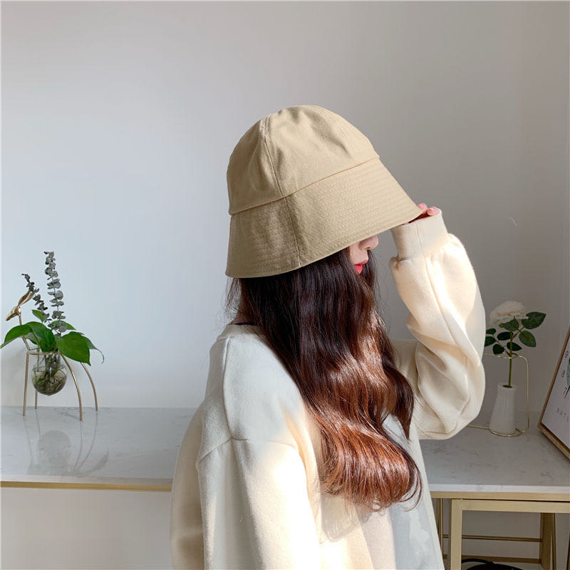 新款日韩潮流渔夫帽男女士复古纯色水桶帽时尚出游网红帽子3