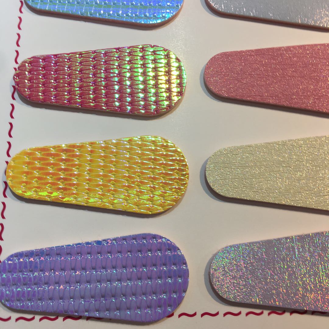 A new Korean version of PU leather multi-color shiny leather headwear bb clip details Picture