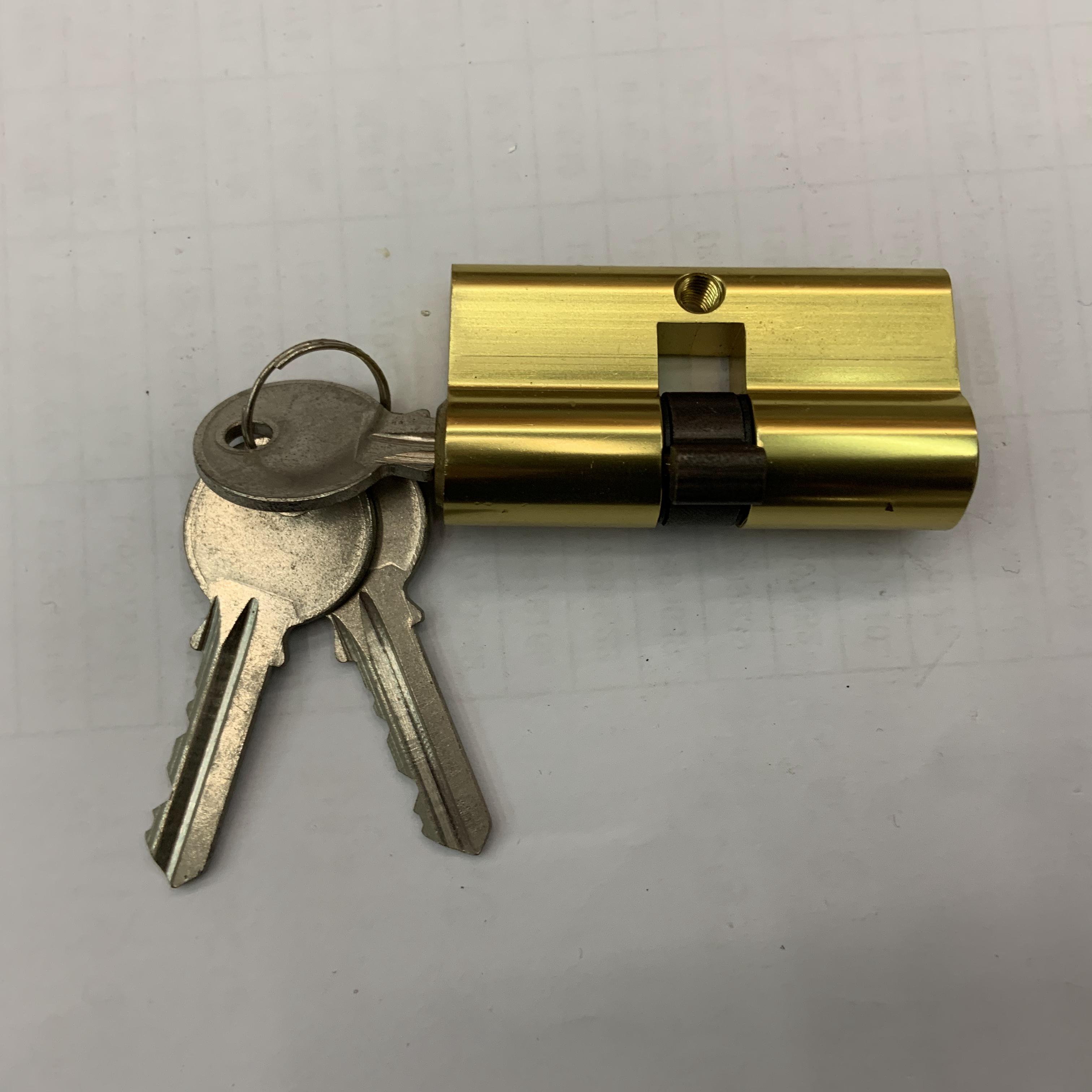 70mm 仿金双开铝包铜锁芯 3把S槽铁钥匙锁头 铝壳铜芯锁胆
