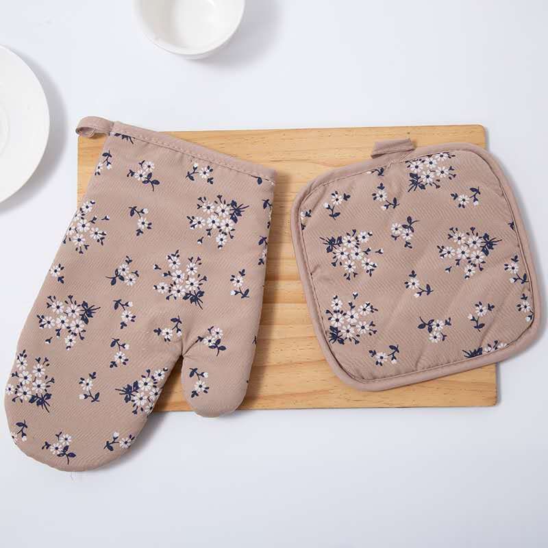 Thickened Microwave Gloves Small Floral Pattern Pattern High Temperature Heat Insulation Kitchen Household Heat Proof Oven Oven Special For Oven Baking Heat Proof details Picture