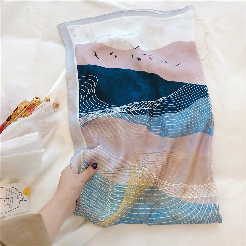 休闲时尚潮流围巾红色抽象花纹小方巾细节图