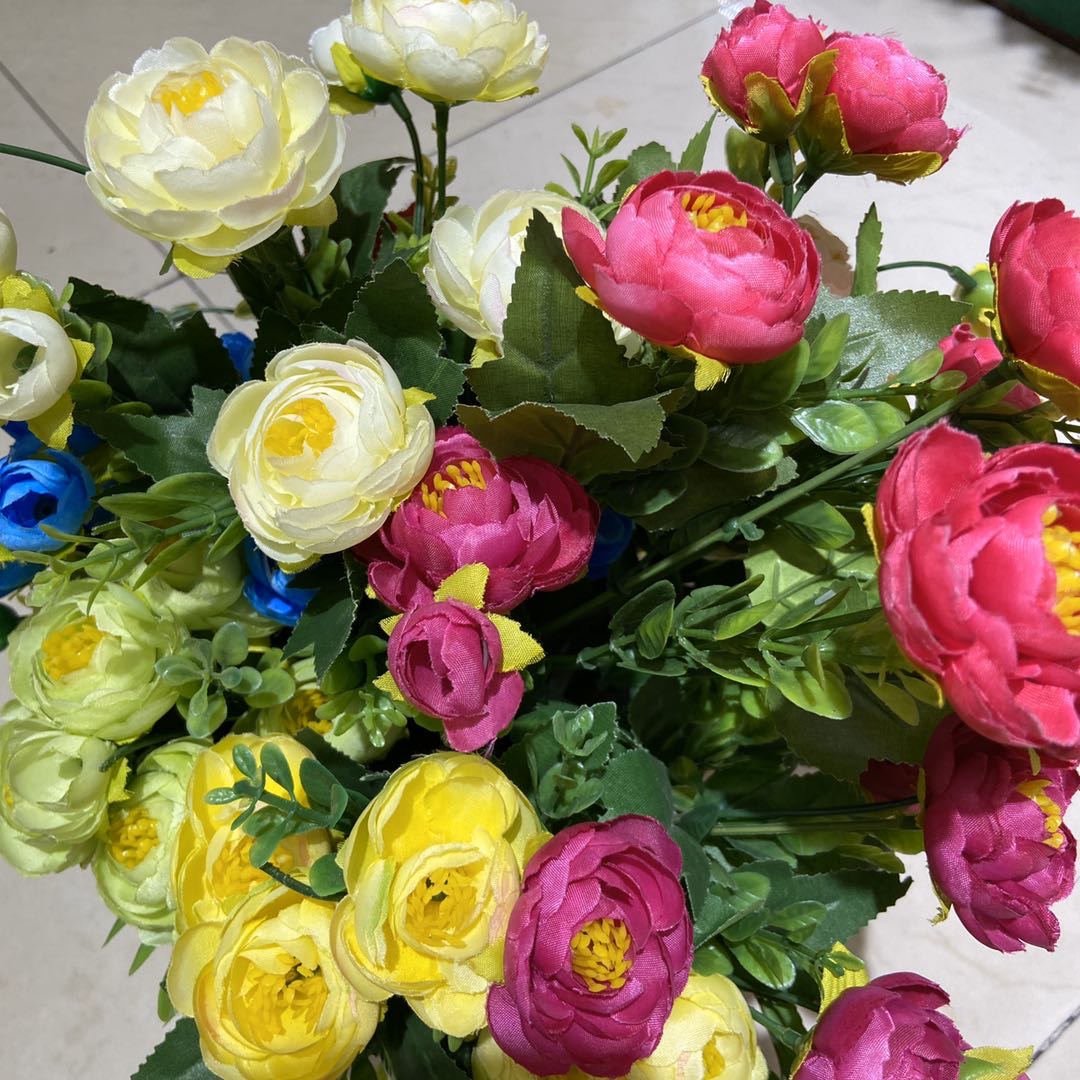 花束ins花艺花束绢花花假仿真花6头茶花装饰花卉餐桌花摆花混合式花