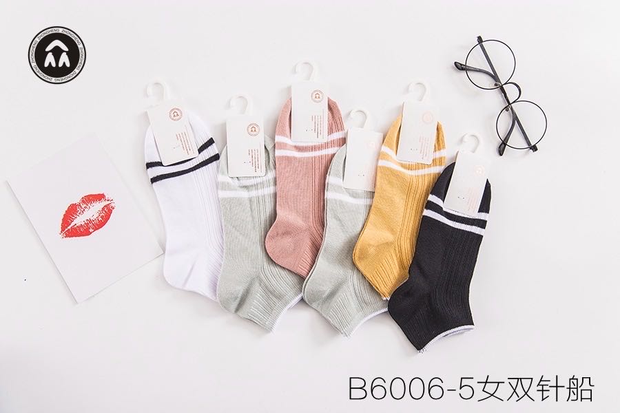 B6006 Women's Spring and Summer Breathable pure cotton double-needle boat socks