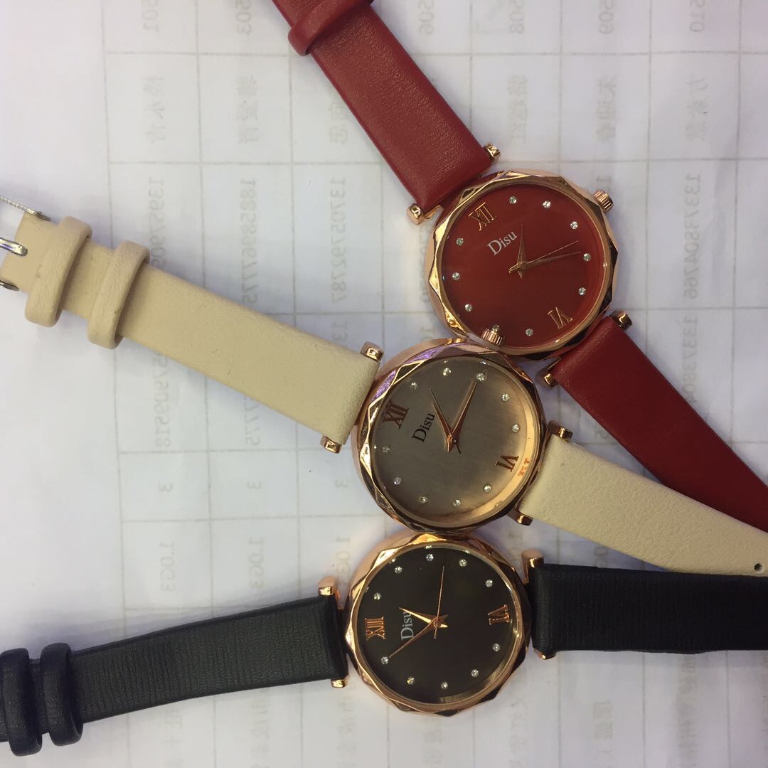 Colorful Autumn and Winter Fashion Korean version trendy waterproof diamond-encrusted women's watch with leather strap, simple and retro female student watch