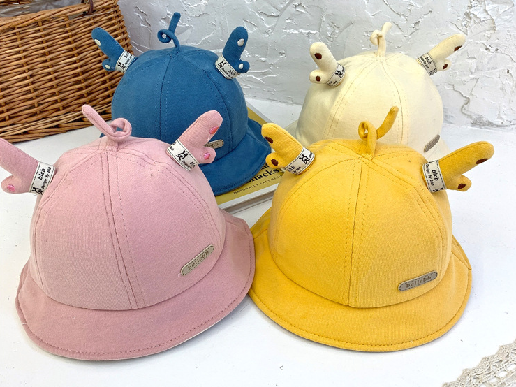 Spring Windproof Cotton Fisherman Hat 2 Years Old Boys And Girls 6 Months Infants Cute Little Antler Basin Hat