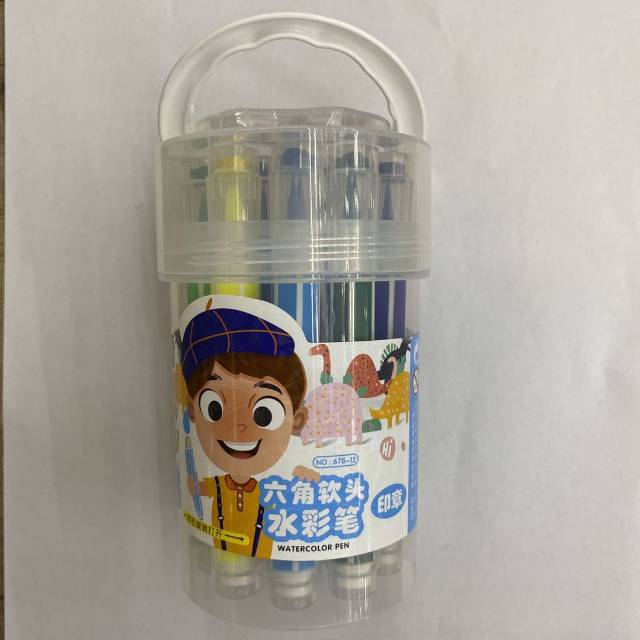 晨星678六角带印章软头水彩笔初学者手绘大容量颜色笔小学生彩色笔绘画笔套装