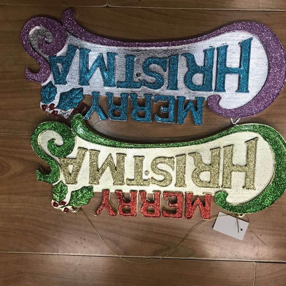 圣诞饰品树叶英文塑料铭牌 挂件吊件120pcs装