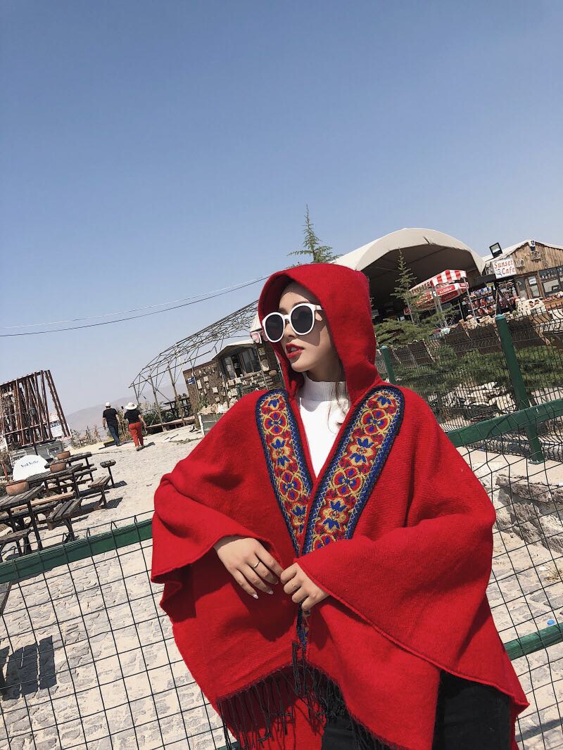 Ladies Fashion Trend Casual Ethnic Wind With Hat Fringe Embroidery Horn Buckle Awning details Picture