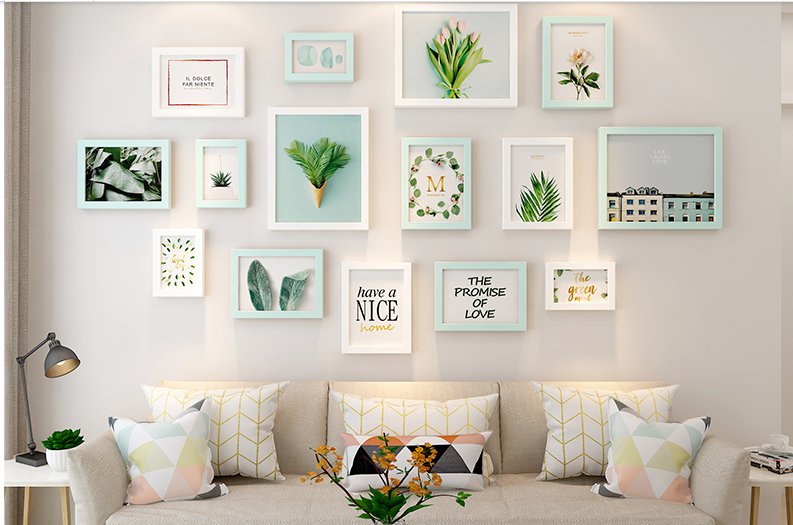 客厅照片墙装饰免打孔创意房间背景墙面布置北欧ins相框挂墙组合白色