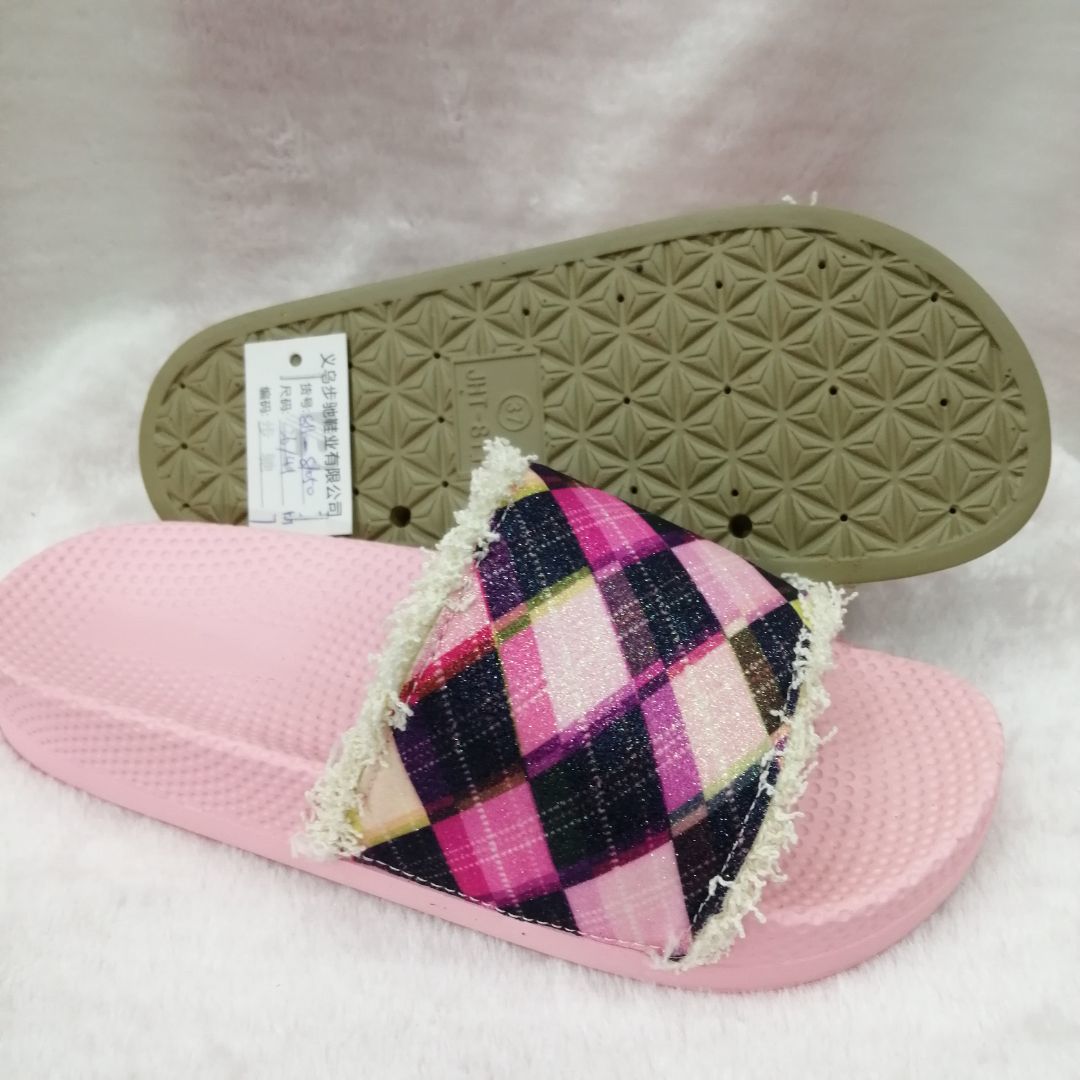 Matching Color Chequered Rough Edge Slippers New Summer Wear A Word Fashion Sandals Burst Female Drag details Picture