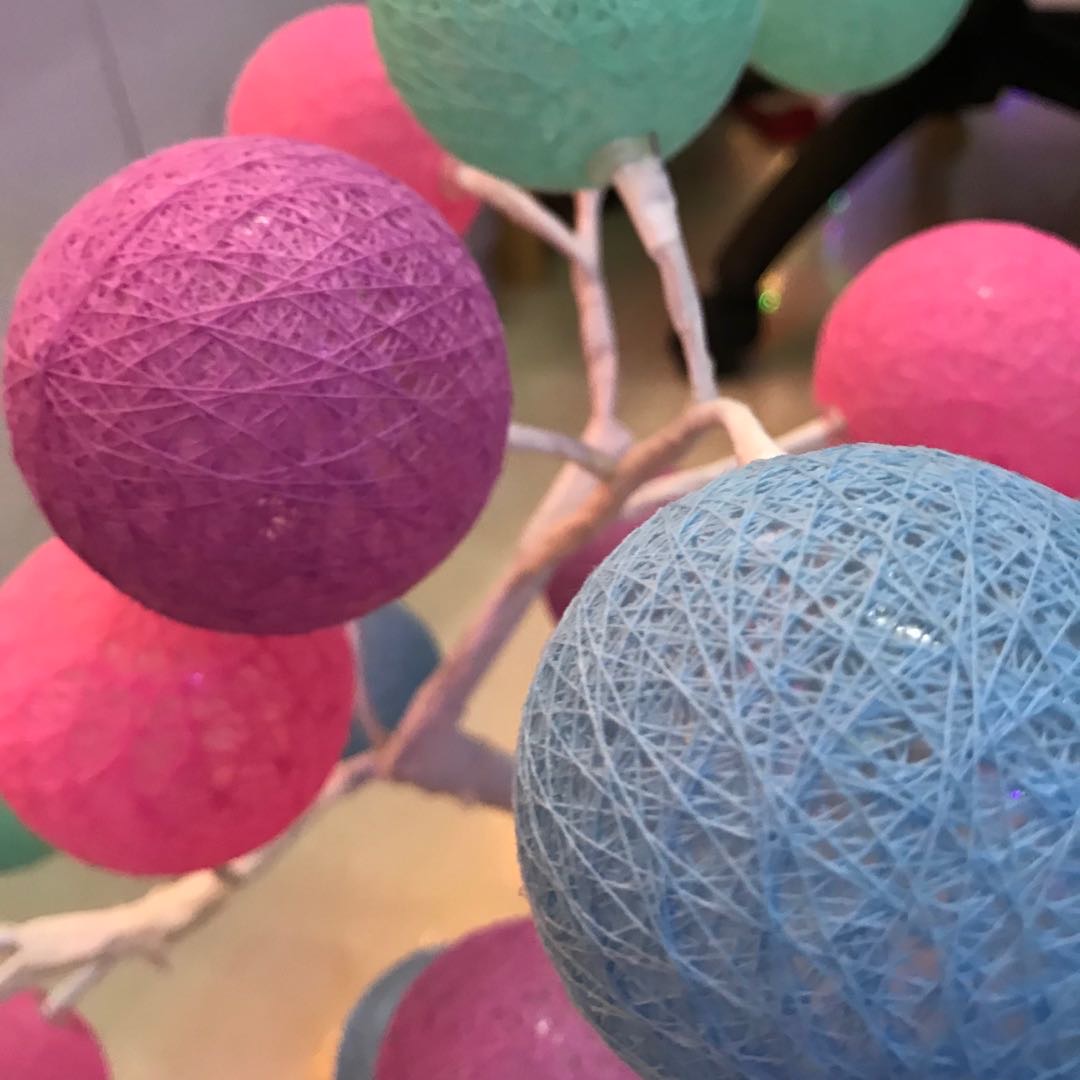 Bedside lamp, ins popular cotton thread ball LED light, girlish bedroom renovation, room decoration, small night table lamp, decorative light details Picture