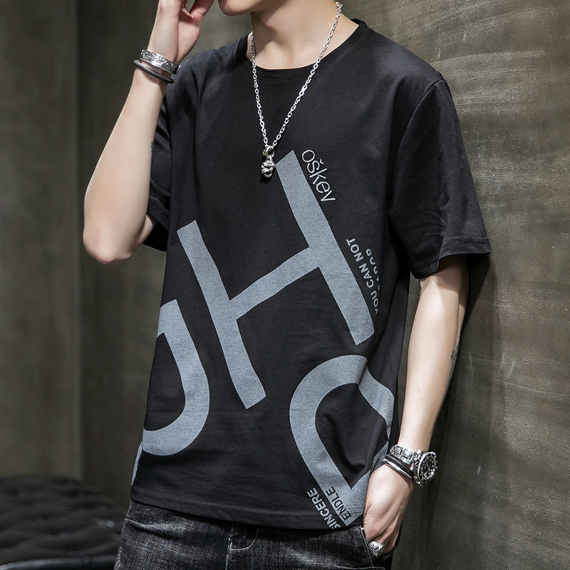 [100% cotton] Cotton short-sleeved T-shirt for men Fashion Korean version versatile for boys clothes loose T-shirt for summer thumbnail