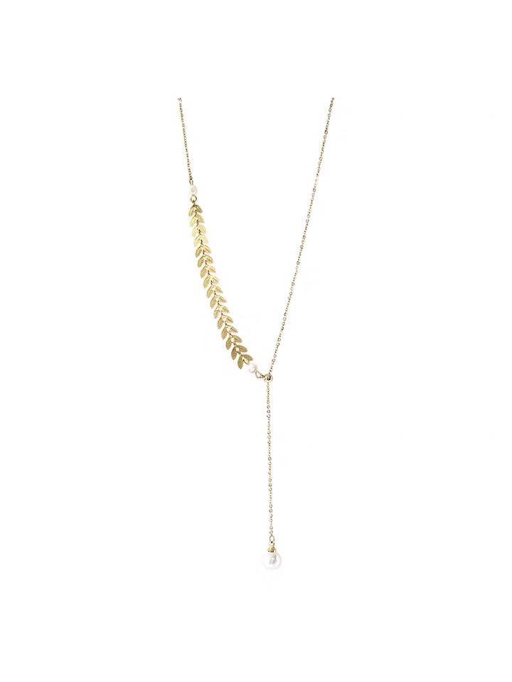 Exquisite pearl choker fairy willow leaf chain pendant necklace, a simple and popular female Instagram collarbone chain, 2020 new style Specification image
