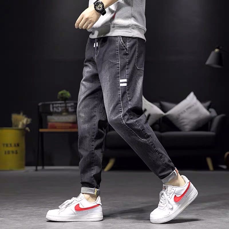 Spring and autumn jeans for men, Japanese-style trendy and versatile drawstring Harem pants, men's trendy brand loose, small-leg straight-leg long pants details Picture