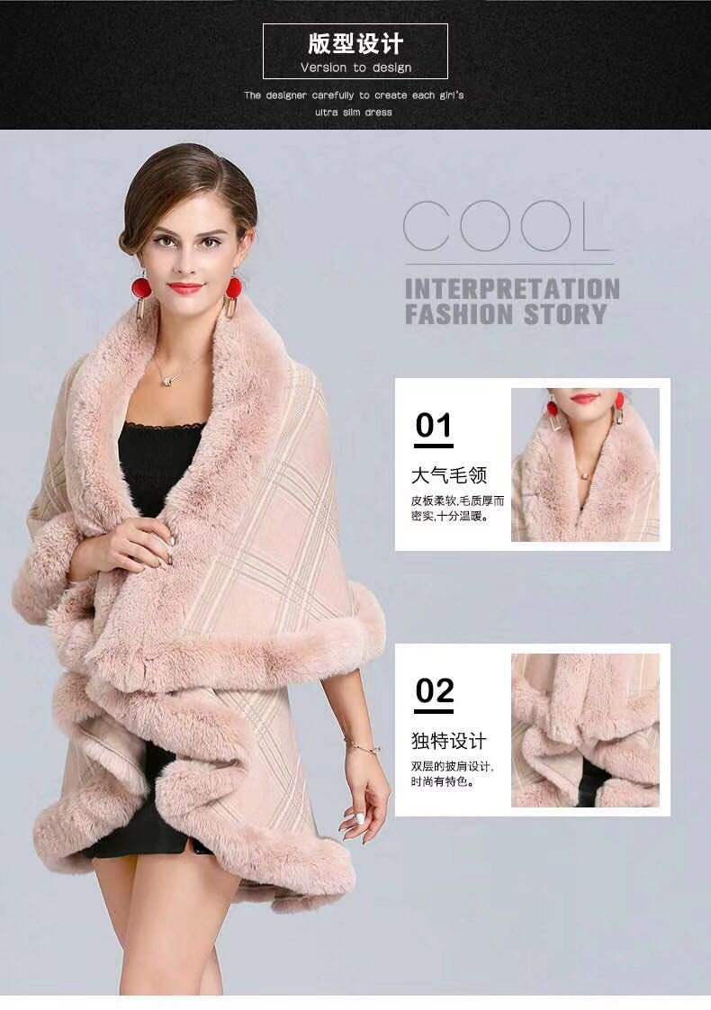 Women's Fashion Trend Everything With Warm Plaid Wool Collar Double Cape details Picture