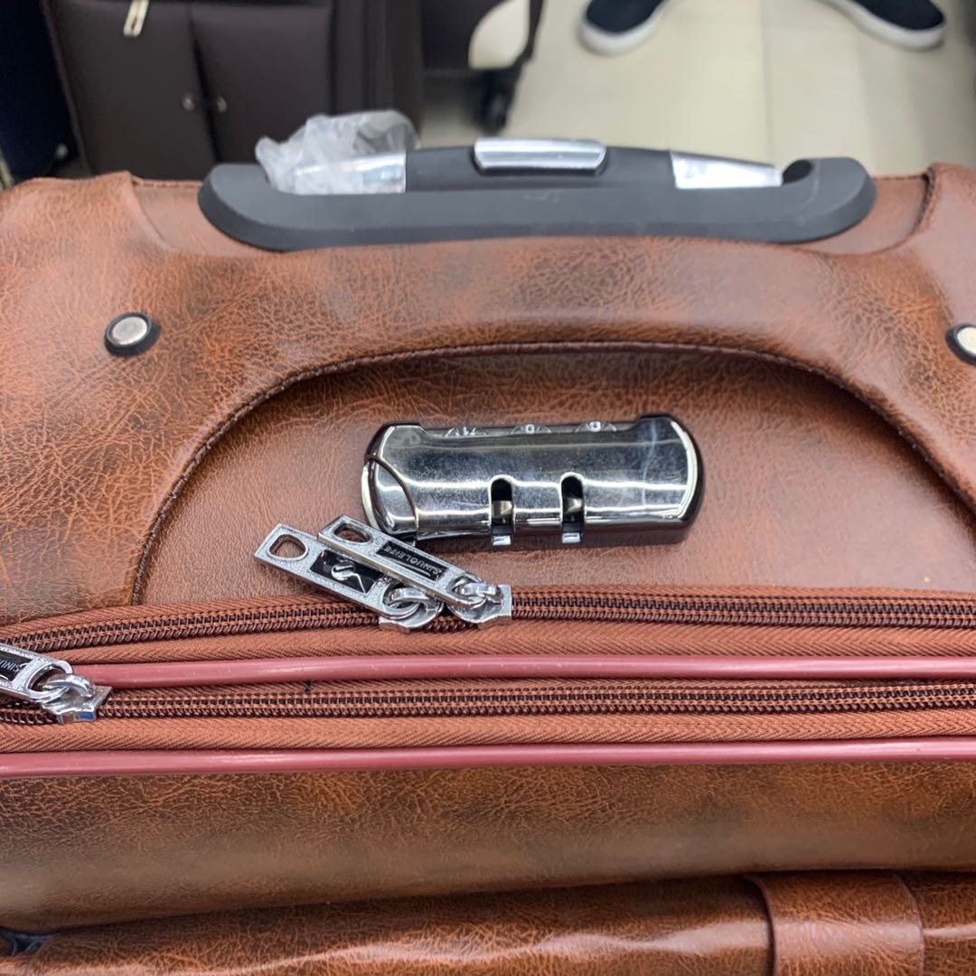 Three-Piece Luggage Set Vintage Travel Leather Business Code Box Pull Rod Steel Print details Picture