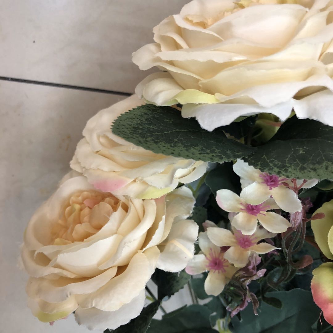金钱玫多头11叉仿真花束绢布婚庆彩色绢花婚礼插花细节图