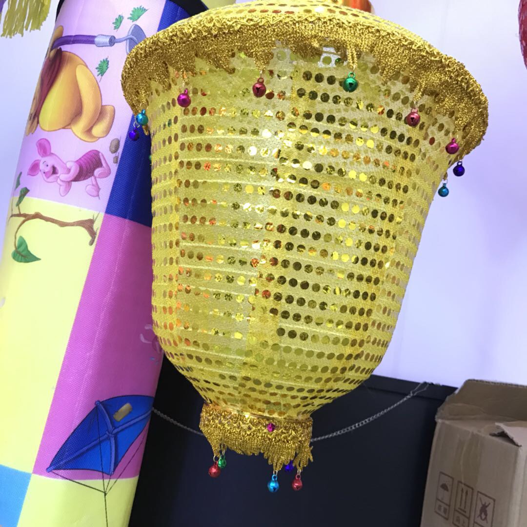 Yellow Cloth Lantern Pendant With Each Small Spherical Beads Retro Style 1 Specification drawing