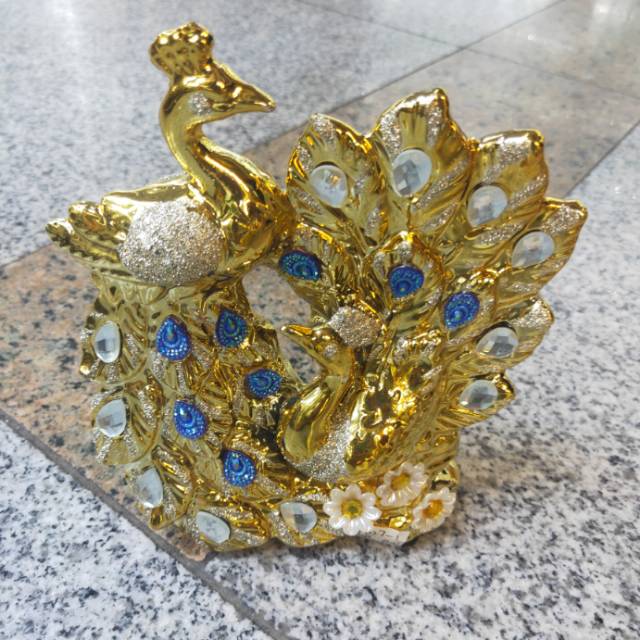 Ceramic Gold Peacock and Diamond Decorative Table Ornament