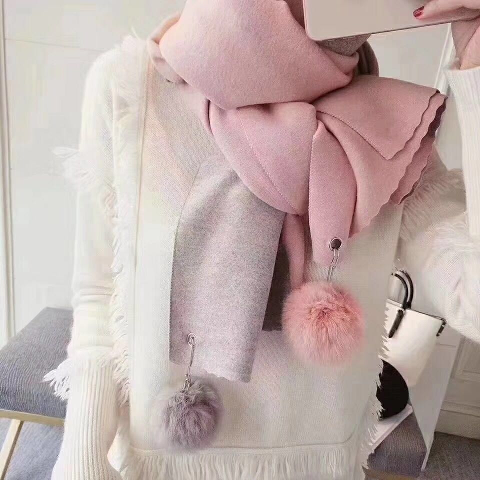 Winter Women's All-In-One Warm Double Sided Fur Shawl With Hairball Hanging Specification drawing