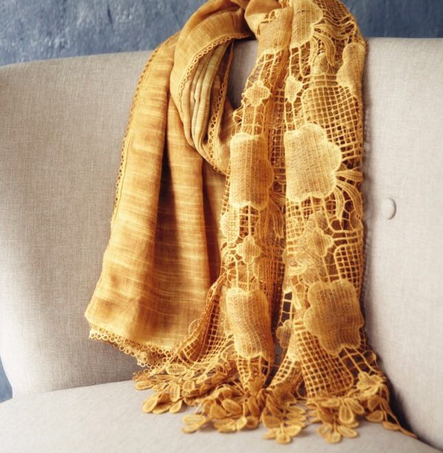 外贸丝巾女士春季新款花边蕾丝花边拼接长款保暖围巾披肩