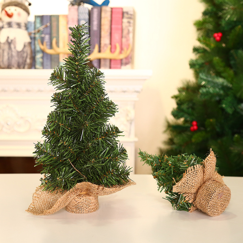 Christmas tree 20cm green tree 30cm mini Christmas tree linen bottom tree Christmas Festival shopping window tabletop decoration 486 details Picture
