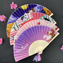 Factory direct bamboo cartoon folding fan female fan ancient fan children advertising fan custom Chinese style female fan 927