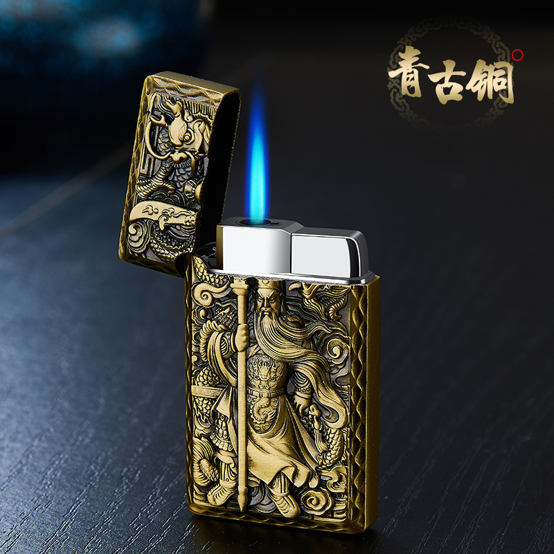 Relief Guan Gong Lang sound straight lighter windproof blue flame steel sound personality creative lighter wholesale 593 Item Picture