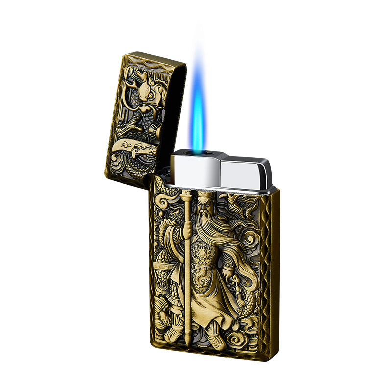Relief Guan Gong Lang sound straight lighter windproof blue flame steel sound personality creative lighter wholesale 593 Specification drawing