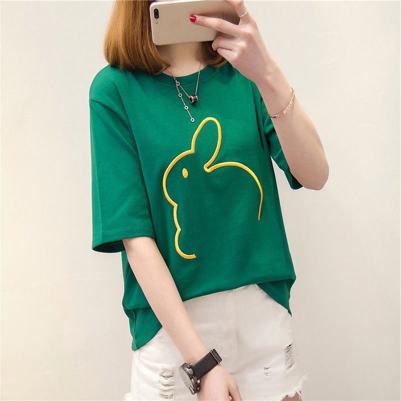 Wholesale 2023 Korean version of summer dress new fashion embroidered rabbit top loose short sleeve T-shirt women wear 245