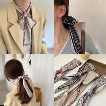 韩国东大门细长条窄丝巾复古法式飘带领巾绑包丝带心机印花发带女