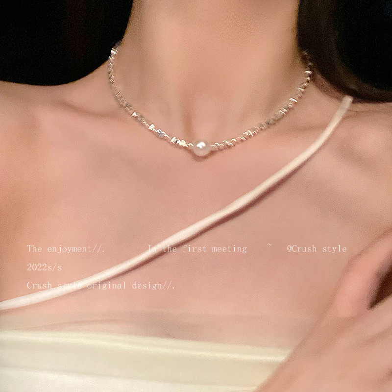 单颗珍珠吊坠项链女夏2023新款爆款设计感高级锁骨链轻奢小众颈链图