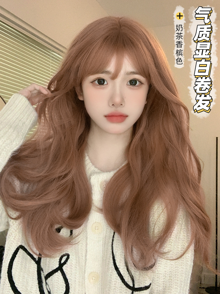 Cross-border wholesale wig female long hair summer full head set orange big wave long curly hair wig lolita wig full figure