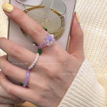 东菊2022年新款珍珠花朵糖果色戒指套装组合女小众设计感时尚树脂