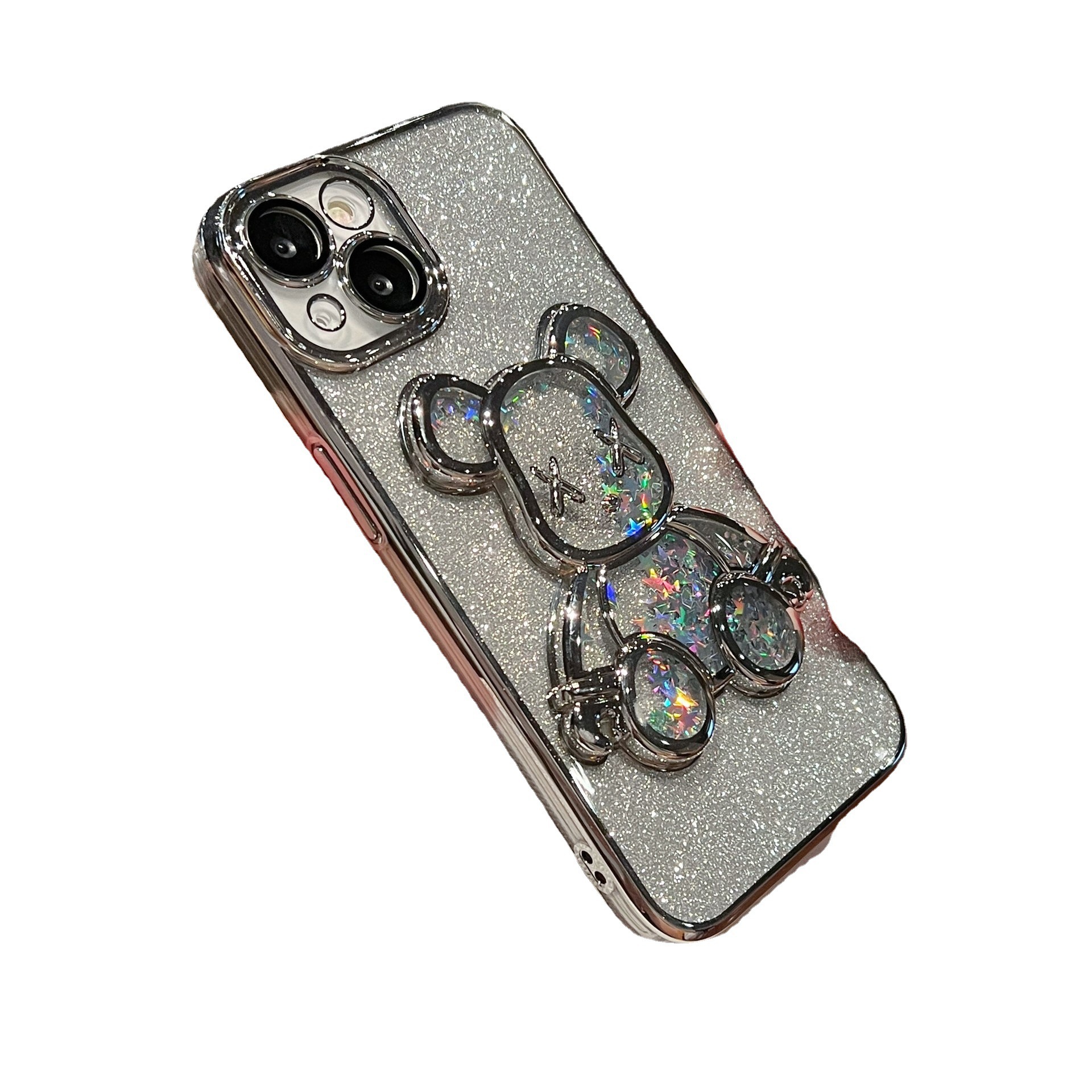 For iPhone14 mobile phone case Quicksand flash Violent Bear Apple 13Pro electroplated lens film tpu transparent soft Item Picture