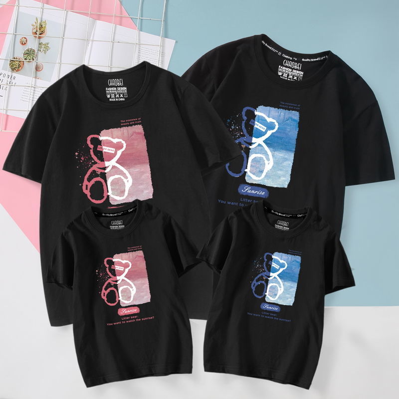 3dt T-shirt special parent-child clothing T a family of three four summer new fashion mother and daughter short sleeve summer dress full figure