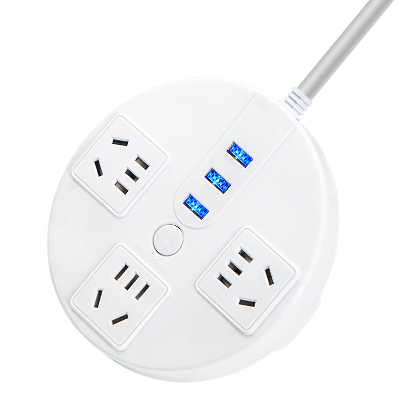 Disc desktop multi-function socket with cable strip strip with USB port Mobile phone charging plug patch strip strip Item Picture