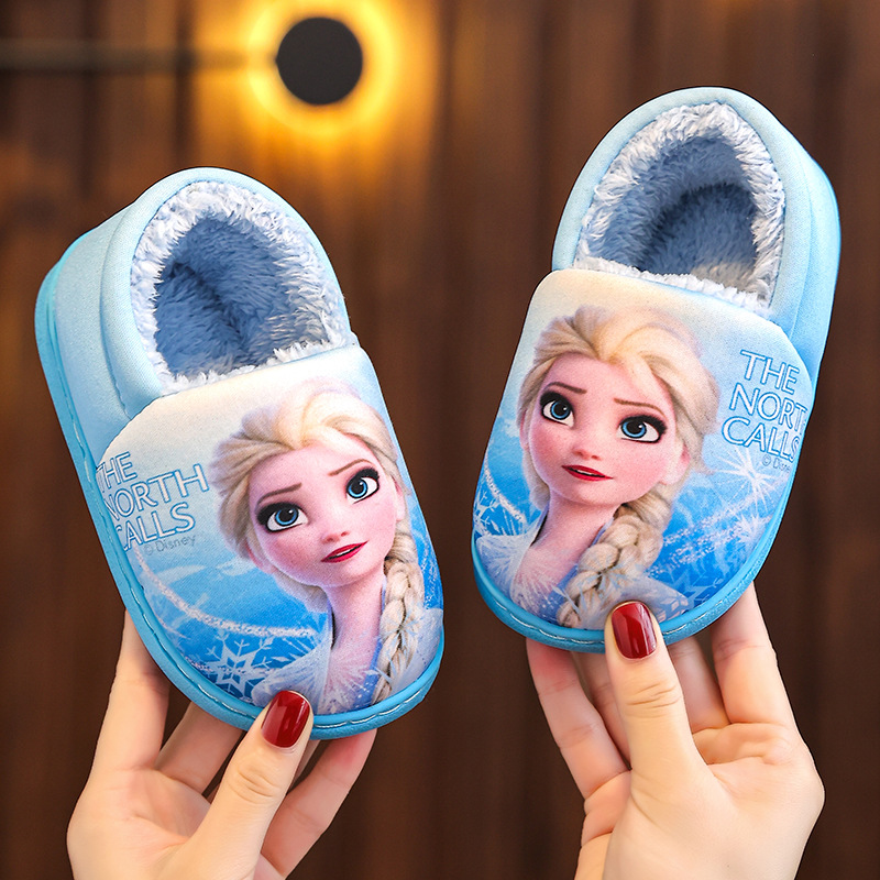 艾莎公主冬季儿童包跟棉拖鞋女童保暖冰雪奇缘小童宝宝棉鞋图