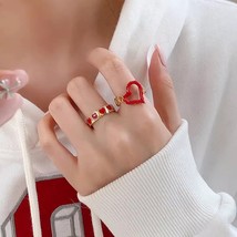 轻奢时尚爱心滴油戒指指环叠戴搭配原创小众设计甜酷风法式ins风