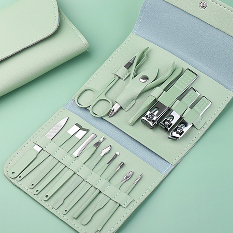 Green stainless steel nail clippers pedicure knife set Nail tools full set nail clippers wholesale special 923 details Picture