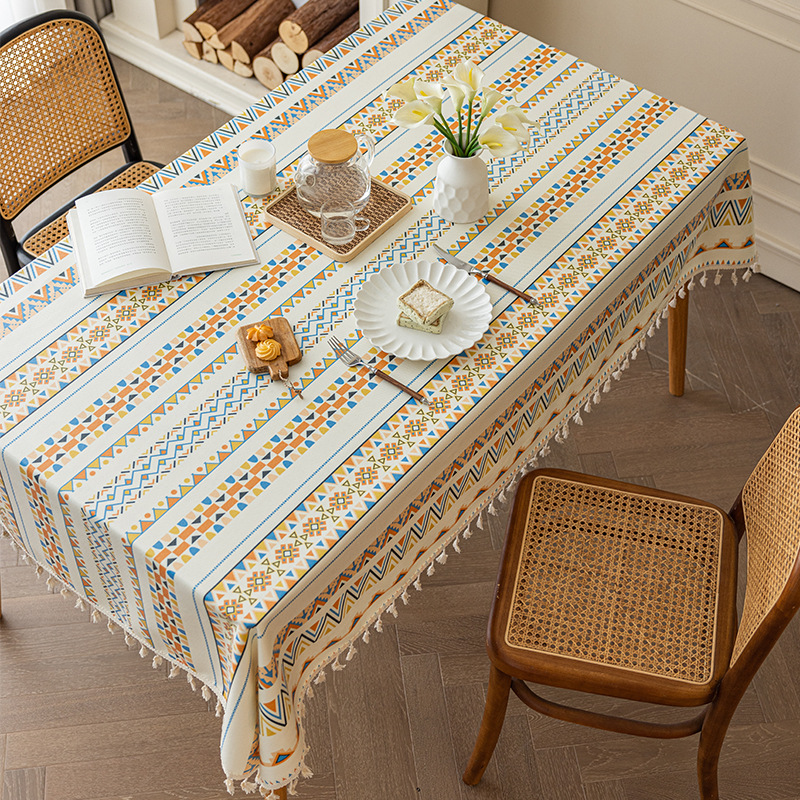 Bohemian tablecloth cotton linen washless cloth art ethnic style rectangular fringe dinner guest house tablecloth waterproof and oil proof Application Scenario