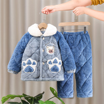 Children's pajamas winter thickened home wear Winter Flannel three layers cotton plus fleece big boys winter wholesale 171