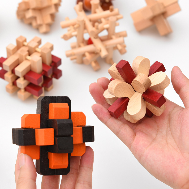 Kong Ming lock Luban lock full set children intelligence adult elderly adults boredom difficult IQ wooden toys details Picture
