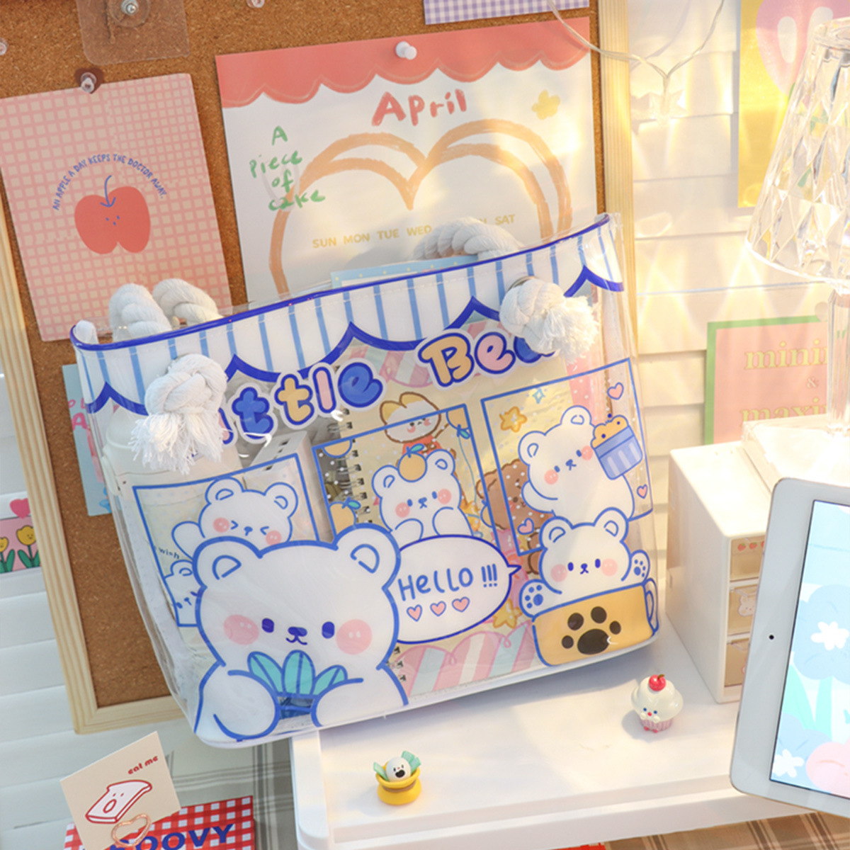Art Blue creative ins beach bag PCV transparent handbag storage bag Cute girl heart niche waterproof satchel details Picture